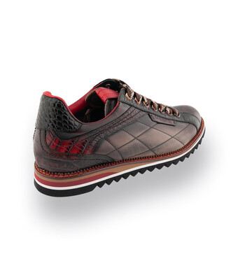 Lorenzi bunter Schnürschuh - Sneaker taupe, braun, grün und rot 