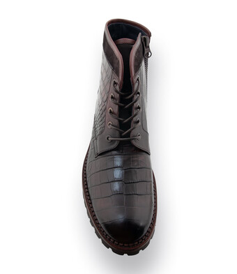 Lorenzi Schnürstiefelette in braun Krokoprägung