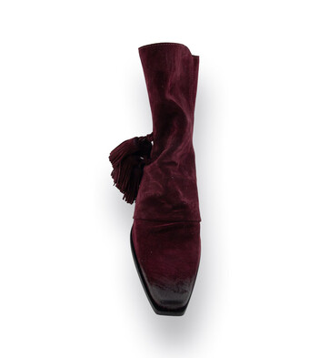 Mimmu Westernstiefelette in bordeaux velours mit Quasten