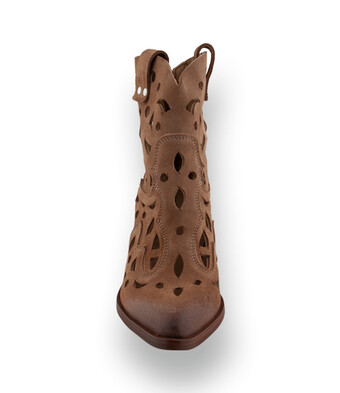 Mimmu Western-Boots in Braun &ndash; Veloursleder mit Cutouts &amp; geschr&auml;gtem Absatz