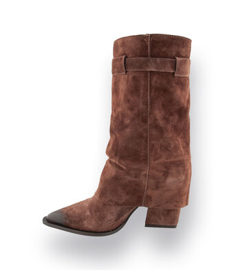 Mimmu l&auml;ssiger Westernstiefel in Braun velours mit Lederstulpe