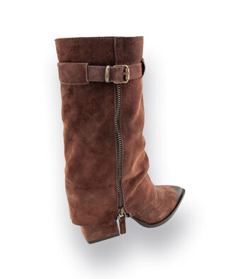 Mimmu l&auml;ssiger Westernstiefel in Braun velours mit Lederstulpe
