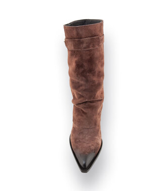 Mimmu l&auml;ssiger Westernstiefel in Braun velours mit Lederstulpe