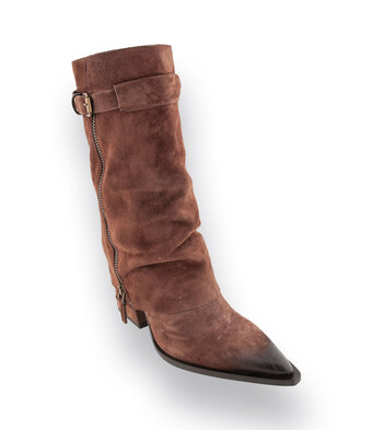Mimmu l&auml;ssiger Westernstiefel in Braun velours mit Lederstulpe