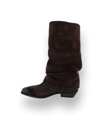 Mimmu l&auml;ssiger Westernstiefel in Braun velours mit Quasten