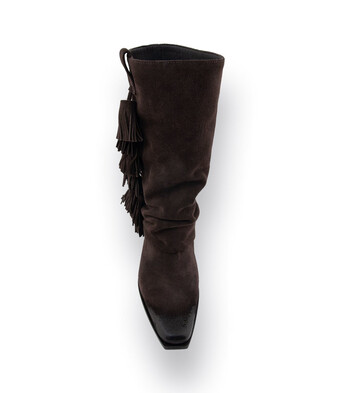 Mimmu l&auml;ssiger Westernstiefel in Braun velours mit Quasten