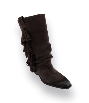Mimmu l&auml;ssiger Westernstiefel in Braun velours mit Quasten