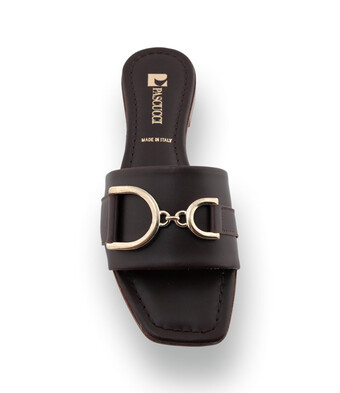 Pascucci Pantolette - Dunkelbraun mit edler Metallspange<span class="hljs-tag"><</span>