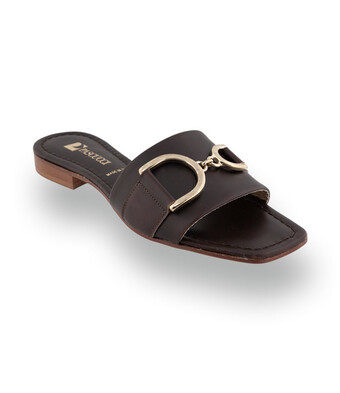 Pascucci Pantolette - Dunkelbraun mit edler Metallspange<span class="hljs-tag"><</span>