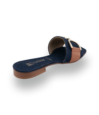 Pascucci Pantolette - Blauer Jeansstoff & braunes Leder