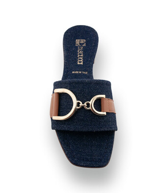 Pascucci Pantolette - Blauer Jeansstoff & braunes Leder