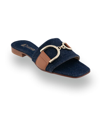 Pascucci Pantolette - Blauer Jeansstoff & braunes Leder