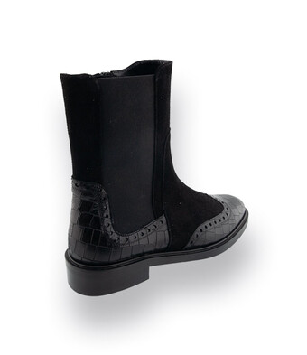 Pertini Chelseaboots in schwarz velours mit Krokoprägung