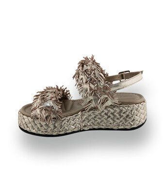 Pons Quintana Sandalette in goldfarben mit Fransen