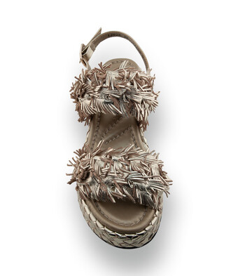 Pons Quintana Sandalette in goldfarben mit Fransen