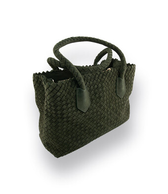 Handtasche geflochtenes Nubukleder von Pons Quintana in gr&uuml;n