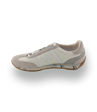 Premiata Jacky X - Exklusiver Ledersneaker in Wei&szlig;, Beige und Hellgrau