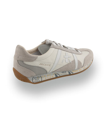 Premiata Jacky X - Exklusiver Ledersneaker in Wei&szlig;, Beige und Hellgrau