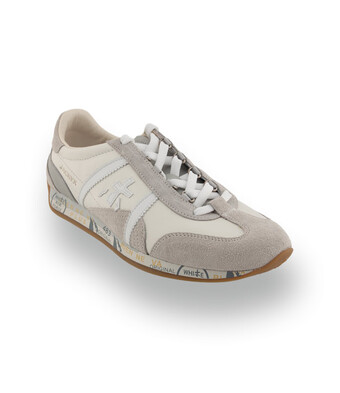 Premiata Jacky X - Exklusiver Ledersneaker in Wei&szlig;, Beige und Hellgrau