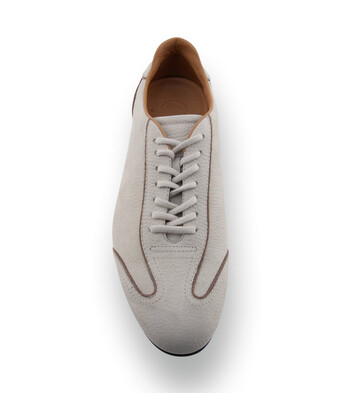 Exklusiver Herren-Edelsneaker in Offwhite mit braunem Paspol