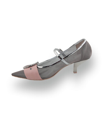 RAS Pumps in Silber-Mesh &amp; Rosa &ndash; Glamour&ouml;ser Mary-Jane mit Strass-Brosche