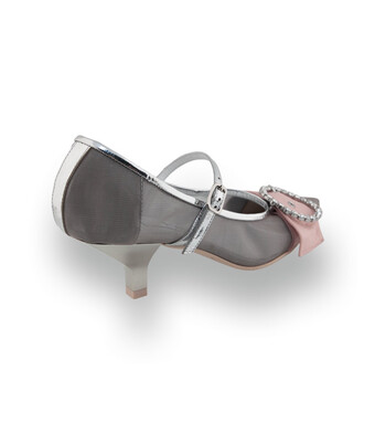 RAS Pumps in Silber-Mesh &amp; Rosa &ndash; Glamour&ouml;ser Mary-Jane mit Strass-Brosche