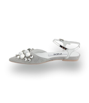 RAS - Exklusiver Velours-Slingback mit Schmucksteinen in Hellgrau