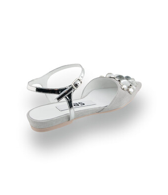 RAS - Exklusiver Velours-Slingback mit Schmucksteinen in Hellgrau