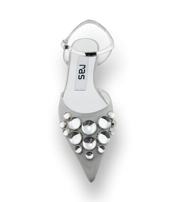 RAS - Exklusiver Velours-Slingback mit Schmucksteinen in Hellgrau