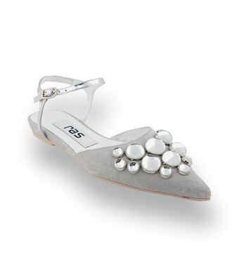 RAS - Exklusiver Velours-Slingback mit Schmucksteinen in Hellgrau