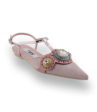 RAS Sling mit Stegspange in Rosa &ndash; Glamour&ouml;se Schmucksteine &amp; Metallic-Details