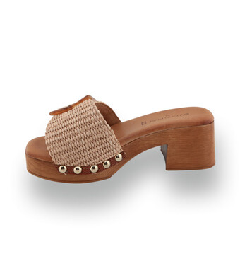 Sandro Rosi: Modischer Bast-Clog mit markanter Schnalle in Beige