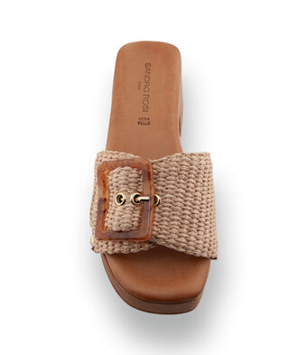 Sandro Rosi: Modischer Bast-Clog mit markanter Schnalle in Beige