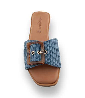 Sandro Rosi - Modische Bast-Pantolette mit gro&szlig;er Schnalle in Jeansblau