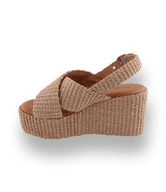 Sandro Rosi -Leichte Bast-Sandale mit Keilabsatz in Beige