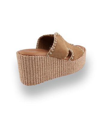 Sandro Rosi - Edle Velours-Pantolette mit Bast-Umstichung in Beige