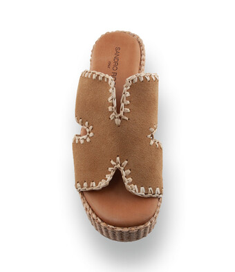 Sandro Rosi - Edle Velours-Pantolette mit Bast-Umstichung in Beige