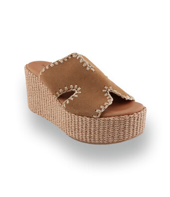 Sandro Rosi - Edle Velours-Pantolette mit Bast-Umstichung in Beige