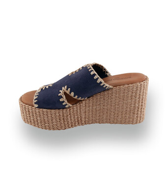 Sandro Rosi - Edle Velours-Pantolette mit Bast-Umstich in Blau