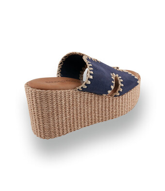 Sandro Rosi - Edle Velours-Pantolette mit Bast-Umstich in Blau