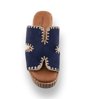 Sandro Rosi - Edle Velours-Pantolette mit Bast-Umstich in Blau