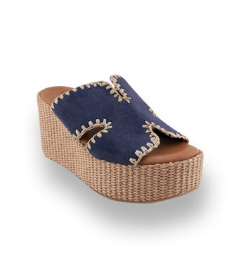 Sandro Rosi - Edle Velours-Pantolette mit Bast-Umstich in Blau