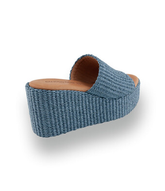 Sandro Rosi - Leichte Bast-Pantolette mit Keilabsatz in Jeansblau