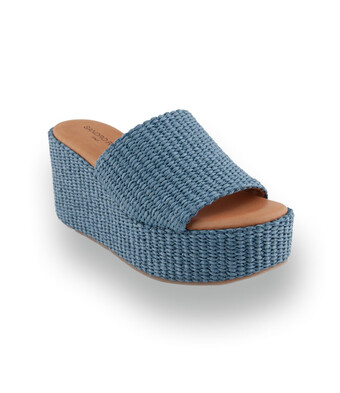 Sandro Rosi - Leichte Bast-Pantolette mit Keilabsatz in Jeansblau