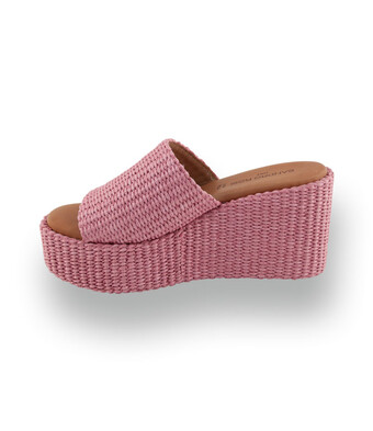 Sandro Rosi -Leichte Bast-Pantolette mit Keilabsatz in Rosa-Pink