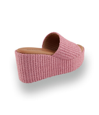 Sandro Rosi -Leichte Bast-Pantolette mit Keilabsatz in Rosa-Pink