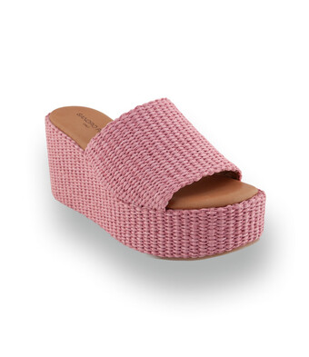 Sandro Rosi -Leichte Bast-Pantolette mit Keilabsatz in Rosa-Pink
