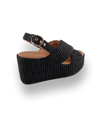 Sandro Rosi - Leichte Bast-Sandale mit Keilabsatz in Schwarz