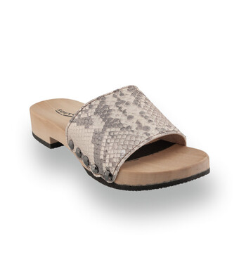 Softclox Be - Exklusiver Holz-Clog mit Schlangenpr&auml;gung in Beige-Braun
