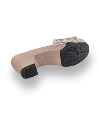 Softclox Kelly - Exklusiver Holz-Clog mit Schlangenprägung in Beige-Braun